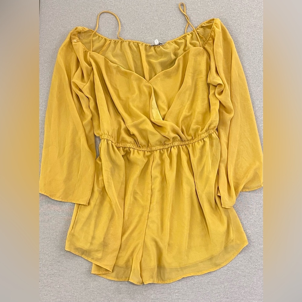 Mustard Yellow Wrap Romper Long Sleeve‎ Plus Size 3X Boho Outfit